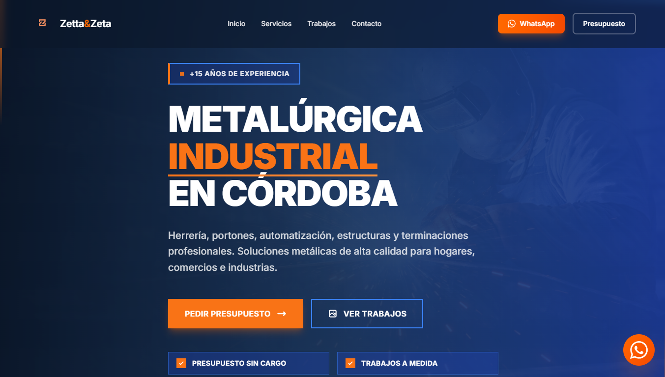 Captura de pantalla del sitio web de ZYZ Desarrollo Metalúrgico
